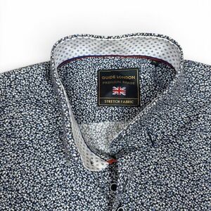 Guide London Mens XL Blue White Floral Stretch Short Sleeve Button Down Shirt